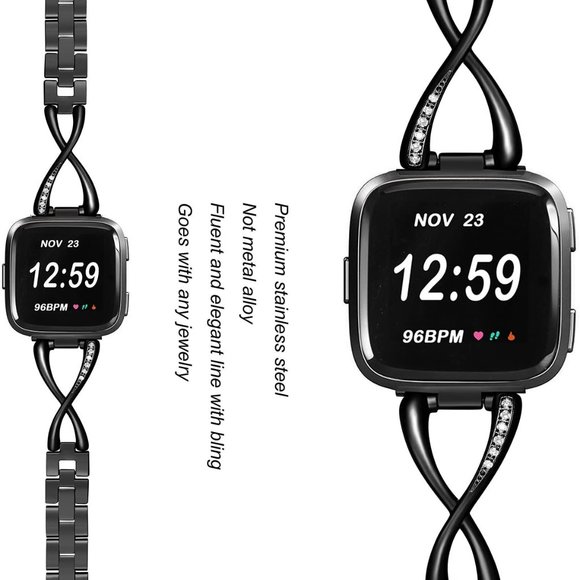 Fitbit Versa / Versa 2 Black Rhinestone Band - Picture 2 of 6